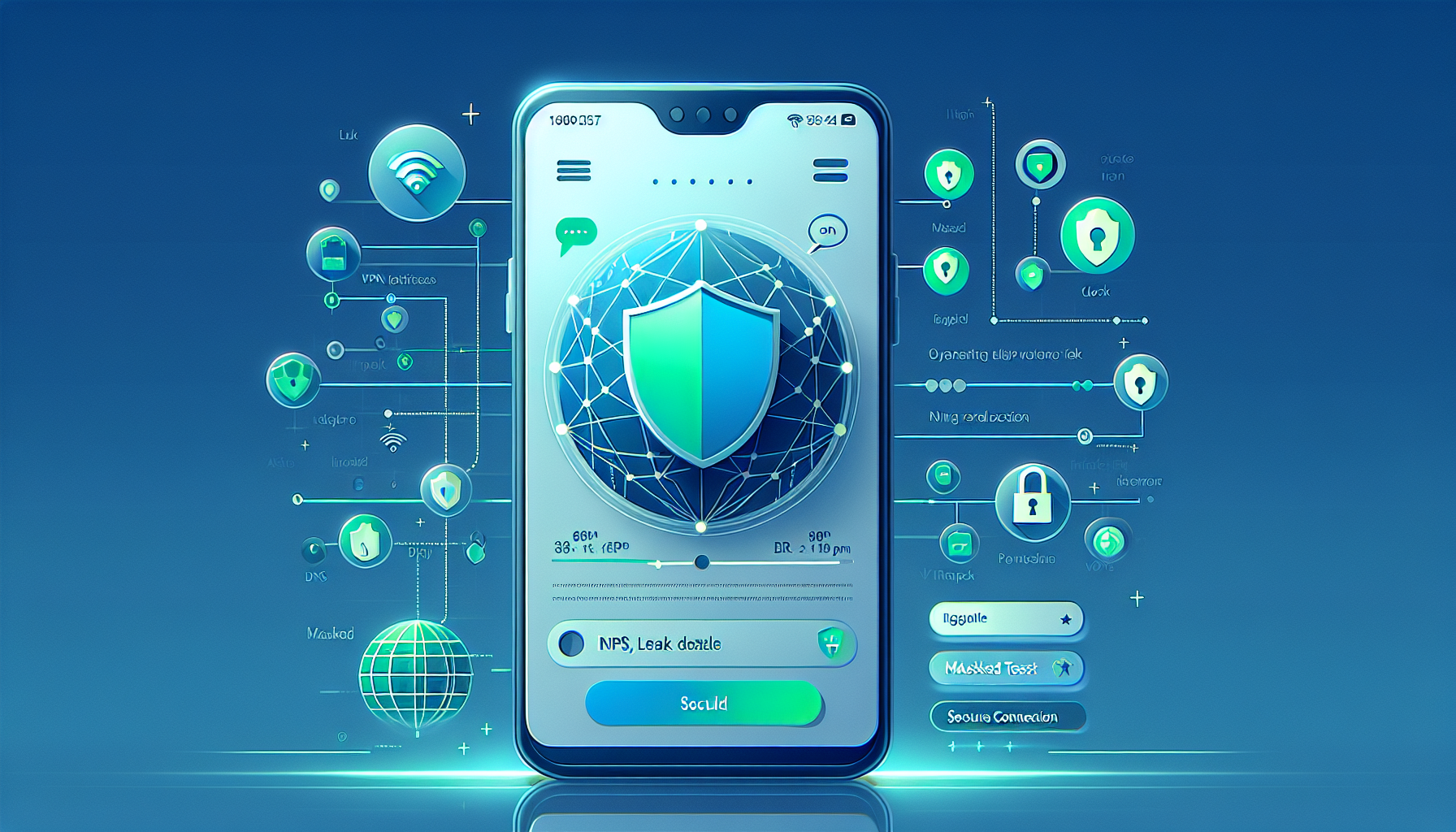 Android DNS leak test screen with Free VPN Grass app showing DNS server details and secure connection