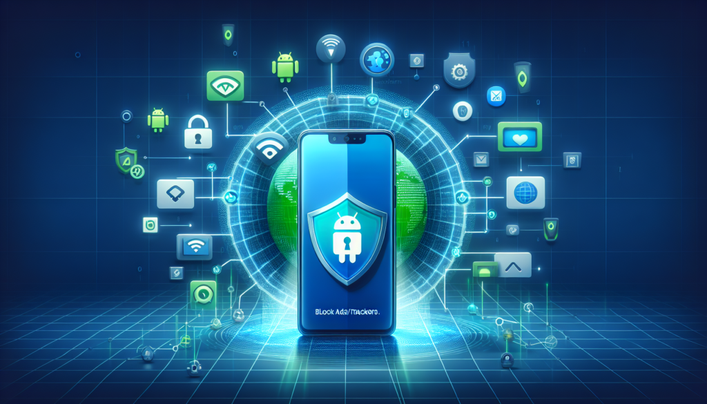 Android phone with VPN shield and blocked ads visualization — block ads Android