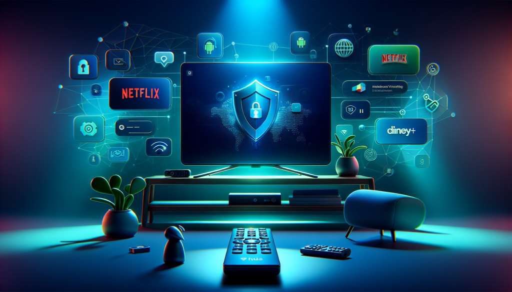 Android TV with VPN shield icon securing streaming apps - Free VPN Grass Android TV setup