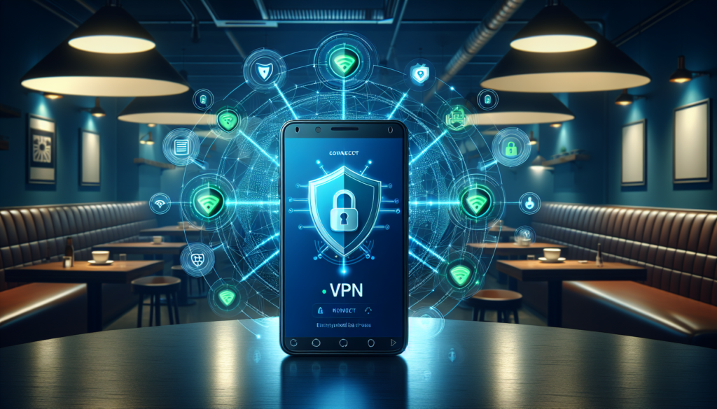 Android phone running Free VPN Grass connected to public Wi-Fi, secure connection visualization