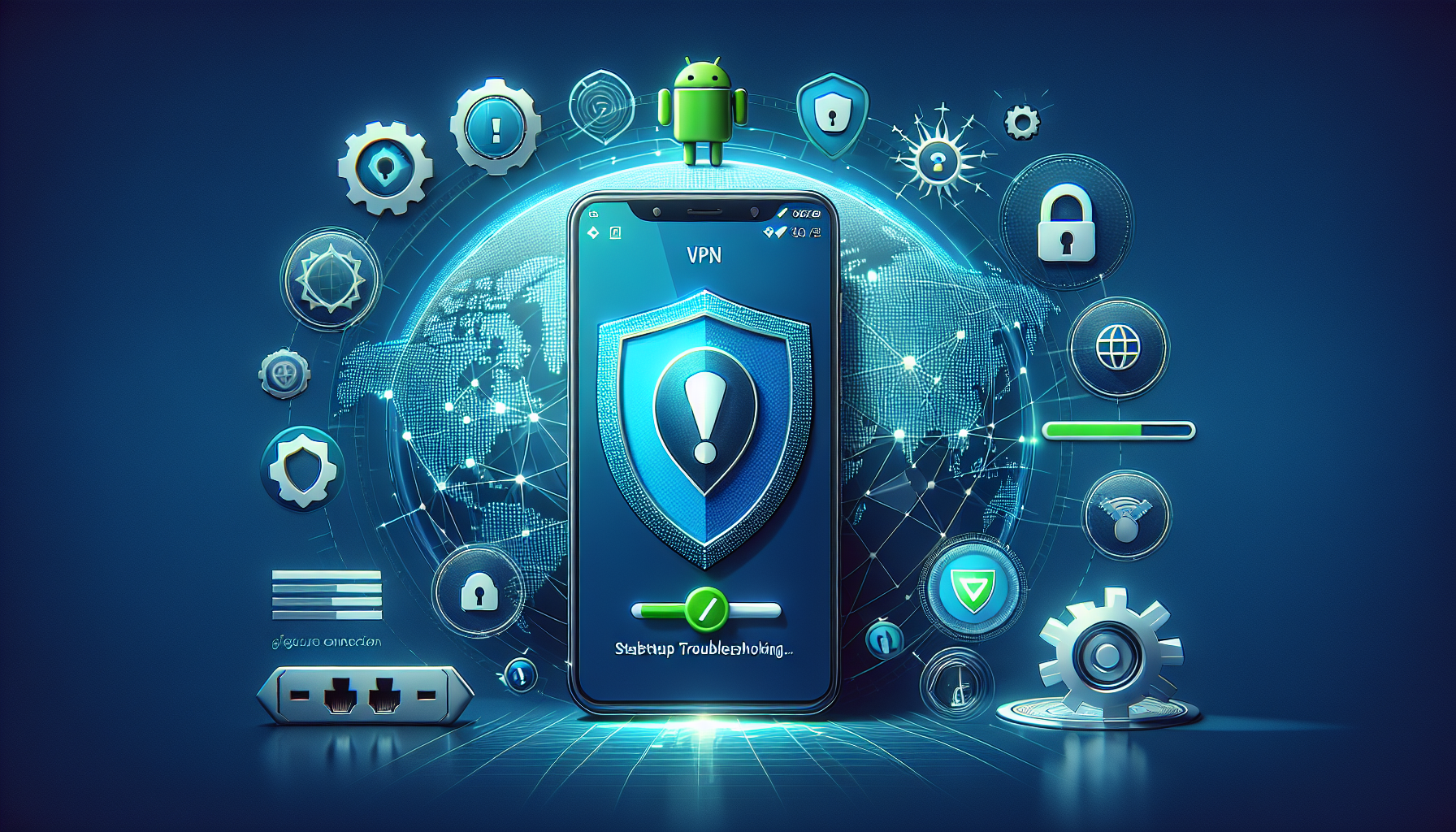 Android phone showing Free VPN Grass crash error during startup with troubleshooting visuals