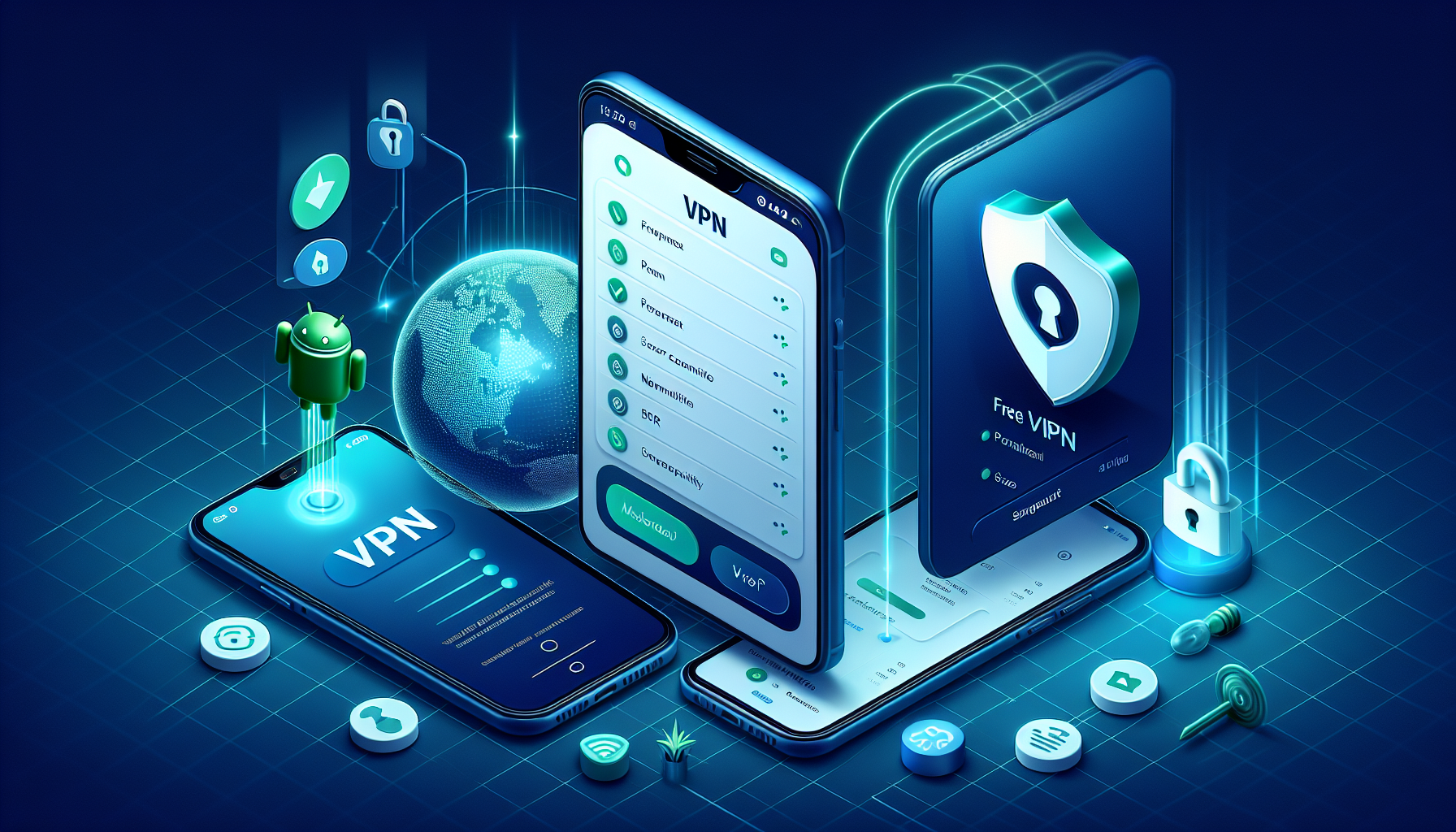 Android VPN settings showing missing Free VPN Grass app and network shield indicating VPN registration issue