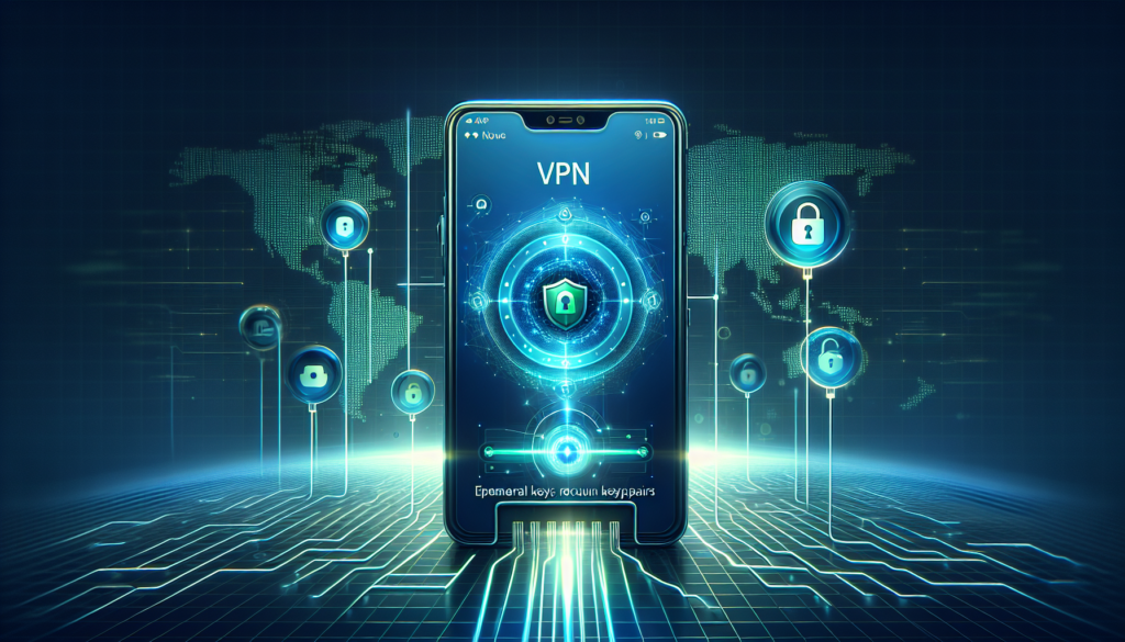 Android phone showing VPN shield and ephemeral keys illustrating perfect forward secrecy (PFS)