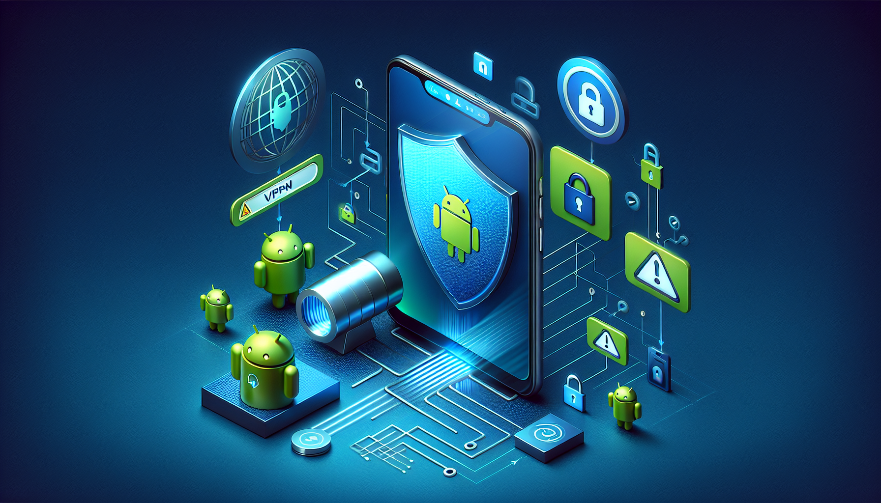 Android phone with shield blocking phishing links - VPN phishing protection