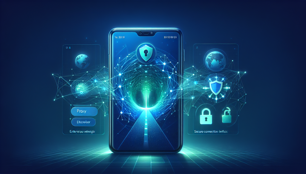Android VPN vs proxy comparison illustration showing VPN shield and proxy server - VPN vs proxy Android