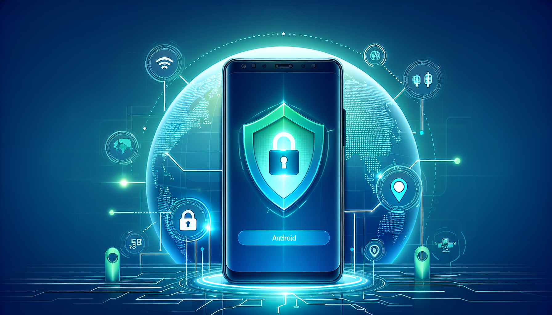 Android location privacy protection illustration with VPN shield and masked location pin