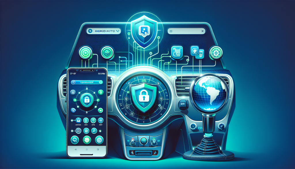 Android Auto VPN setup with phone showing Free VPN Grass connected for secure navigation