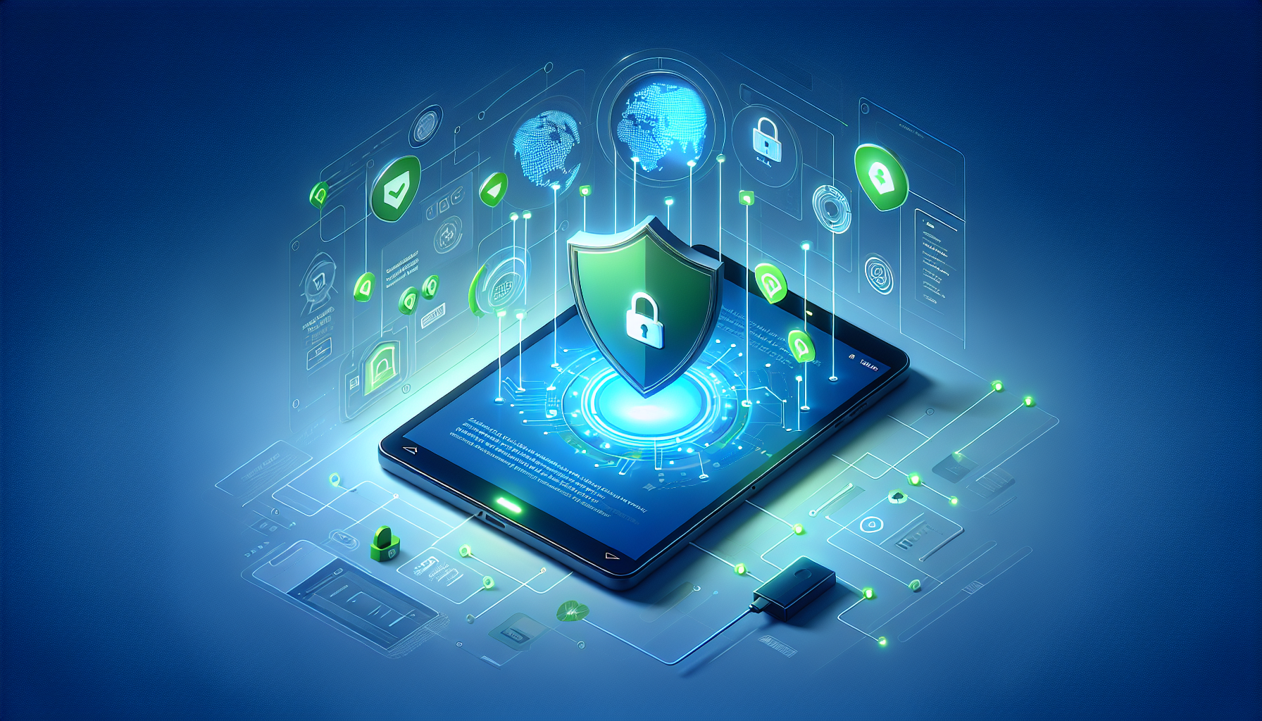 Android tablet showing Free VPN Grass app with shield icon and secure connection visualization (Free VPN Grass Android)