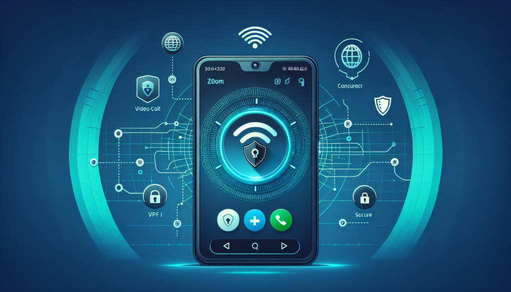 Android phone showing Zoom call with VPN shield icon to secure Zoom calls on Android