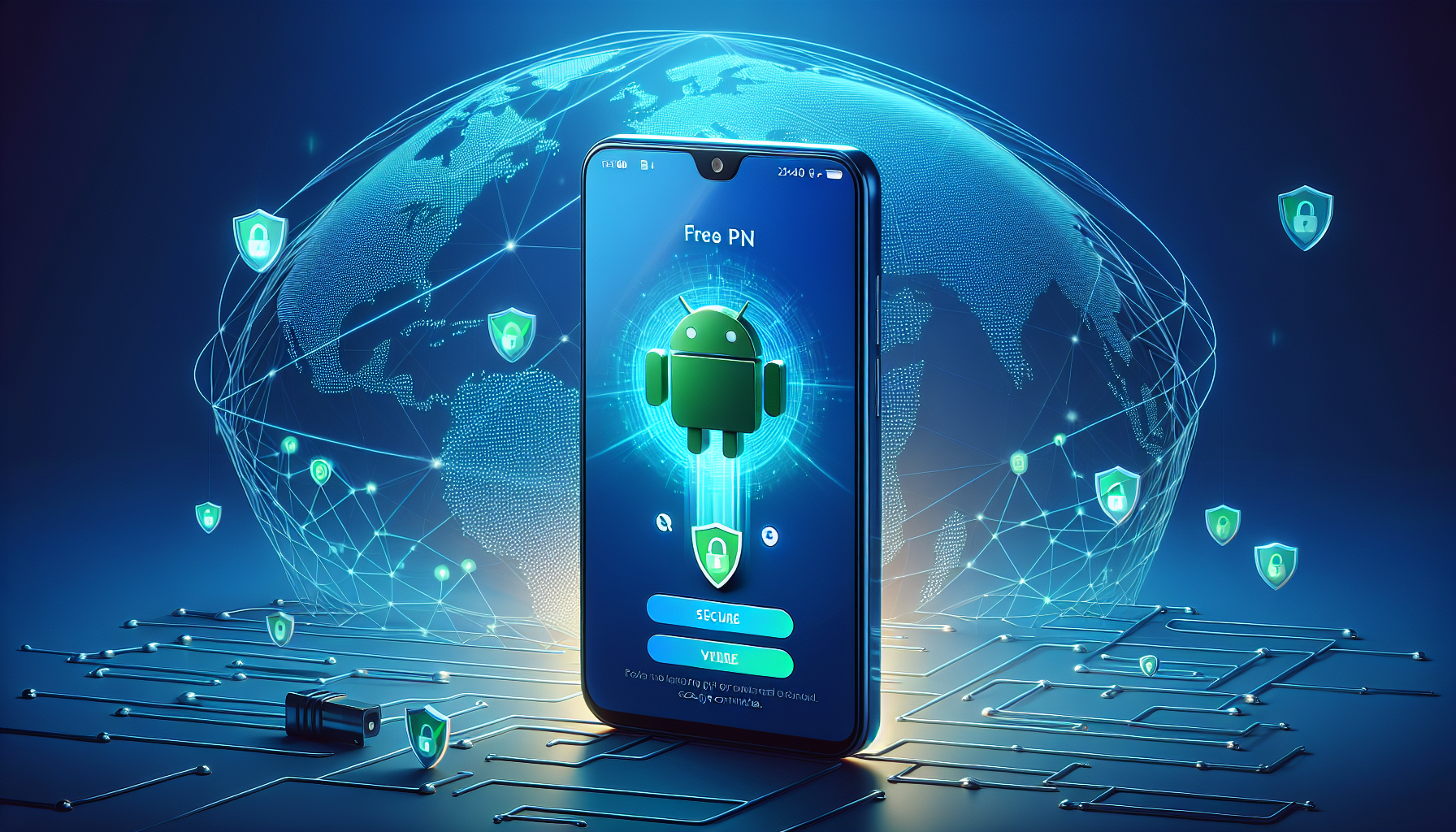 Android 10 phone showing Free VPN Grass app connecting, secure VPN connection visualization