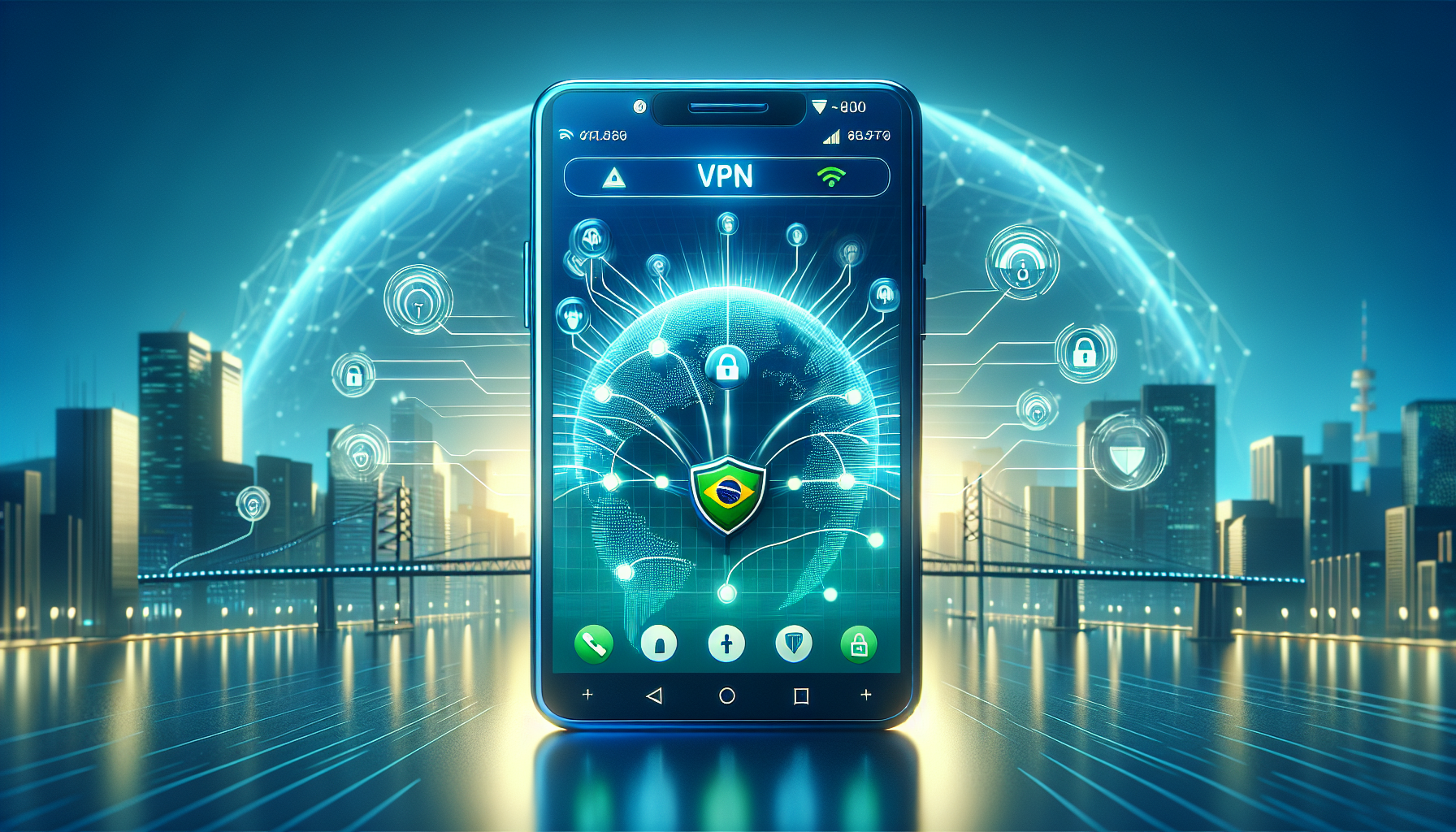 Android phone running Free VPN Grass showing a secure VPN connection to Brazil for private browsing