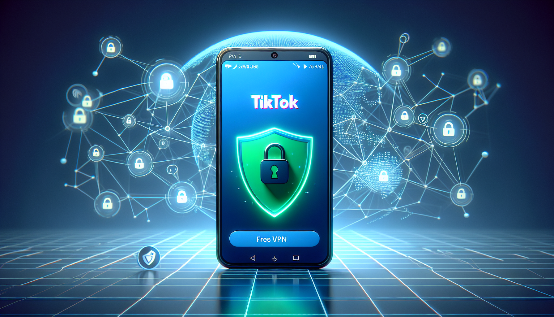 Android phone unblocking TikTok with VPN shield using Free VPN Grass - TikTok VPN Android