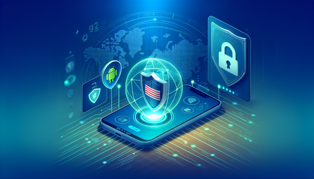 Android phone with VPN shield and US flag indicating Free VPN Grass Android access to US content