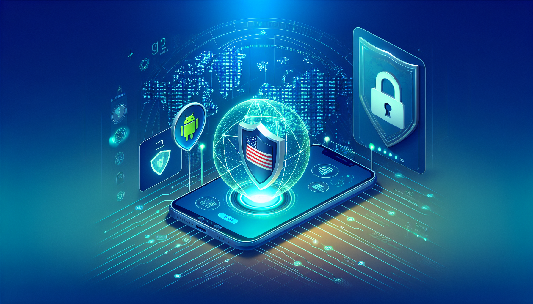 Android phone with VPN shield and US flag indicating Free VPN Grass Android access to US content