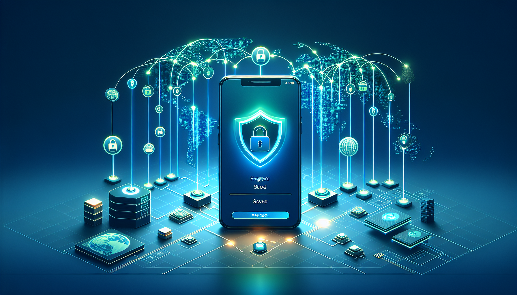 Android phone showing VPN shield with Singapore map indicating Free VPN Singapore connection using Free VPN Grass