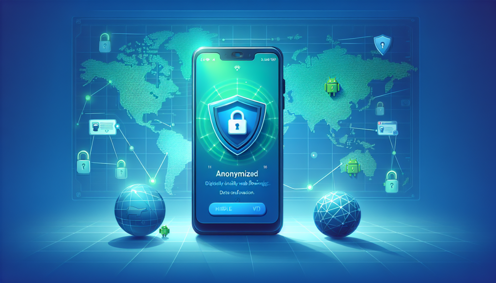 Android phone showing Free VPN Grass app with shield and secure connection visualization - Free VPN Grass Android safety