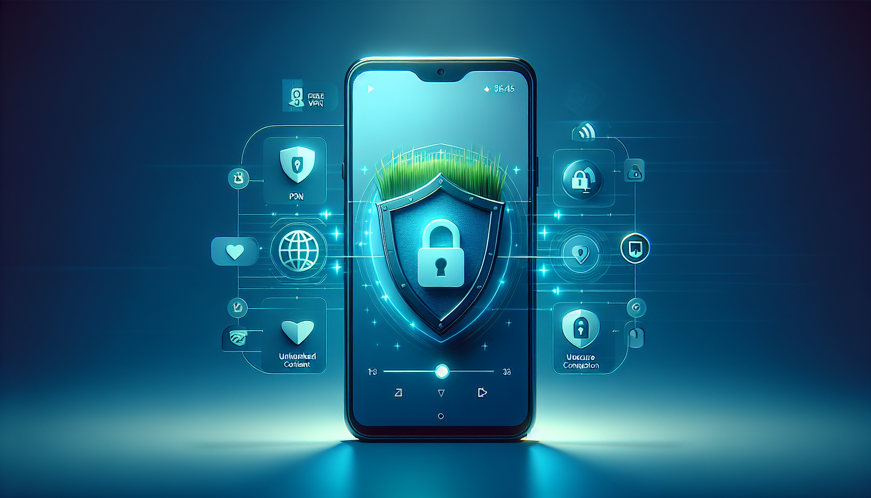 Android streaming with VPN shield icon for free VPN app streaming - Free VPN Grass