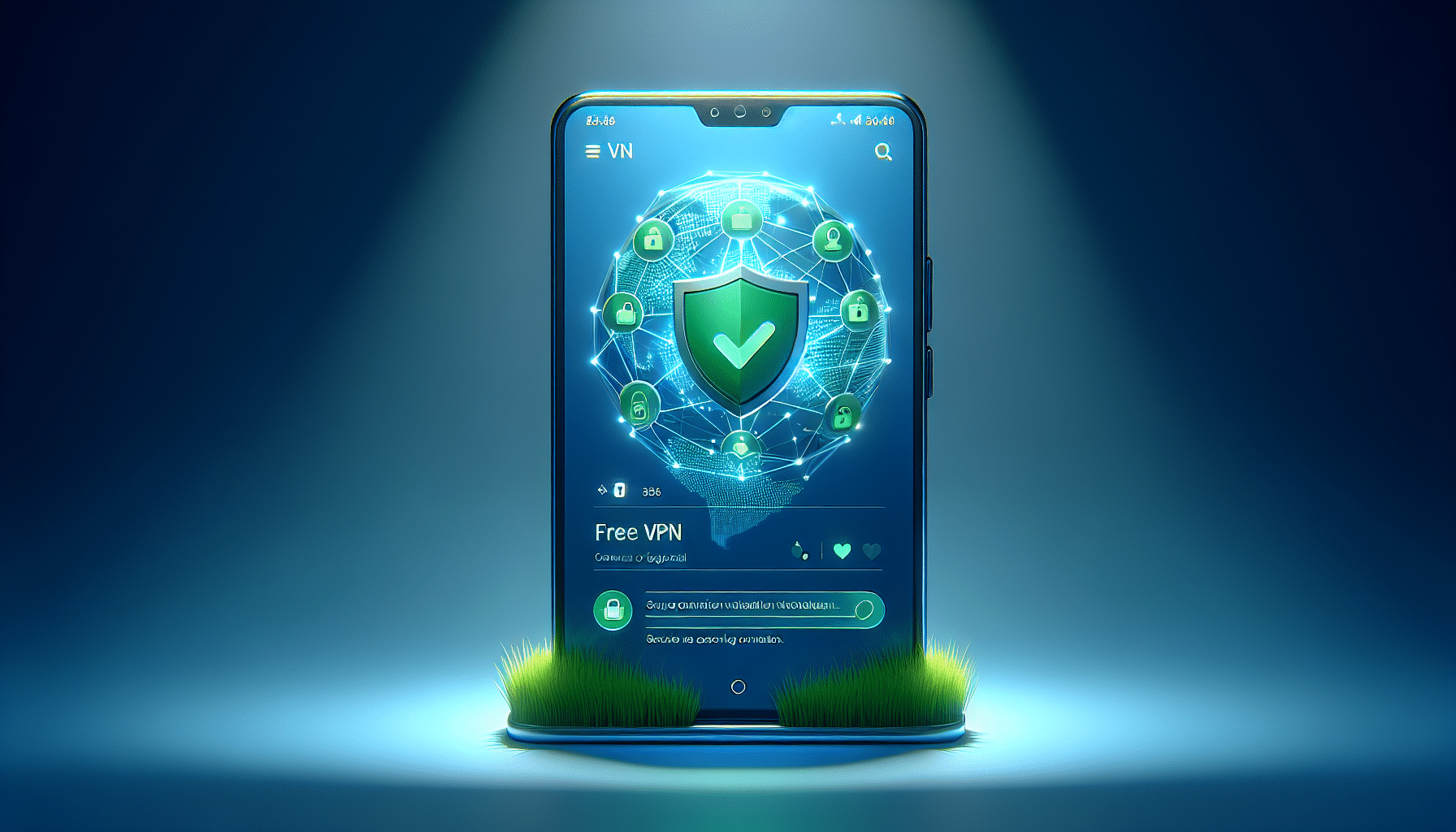Android phone showing Free VPN Grass app with secure shield indicating protected connection