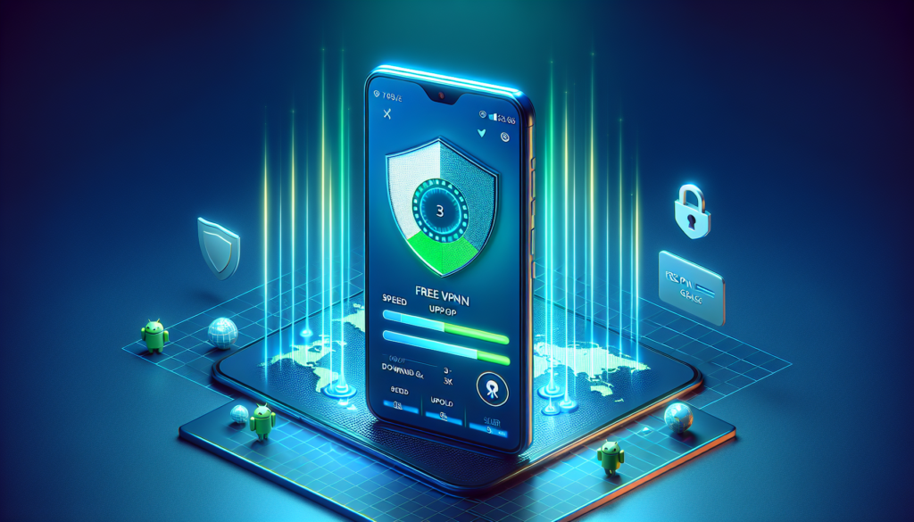 Android speed test with Free VPN Grass showing download and upload results