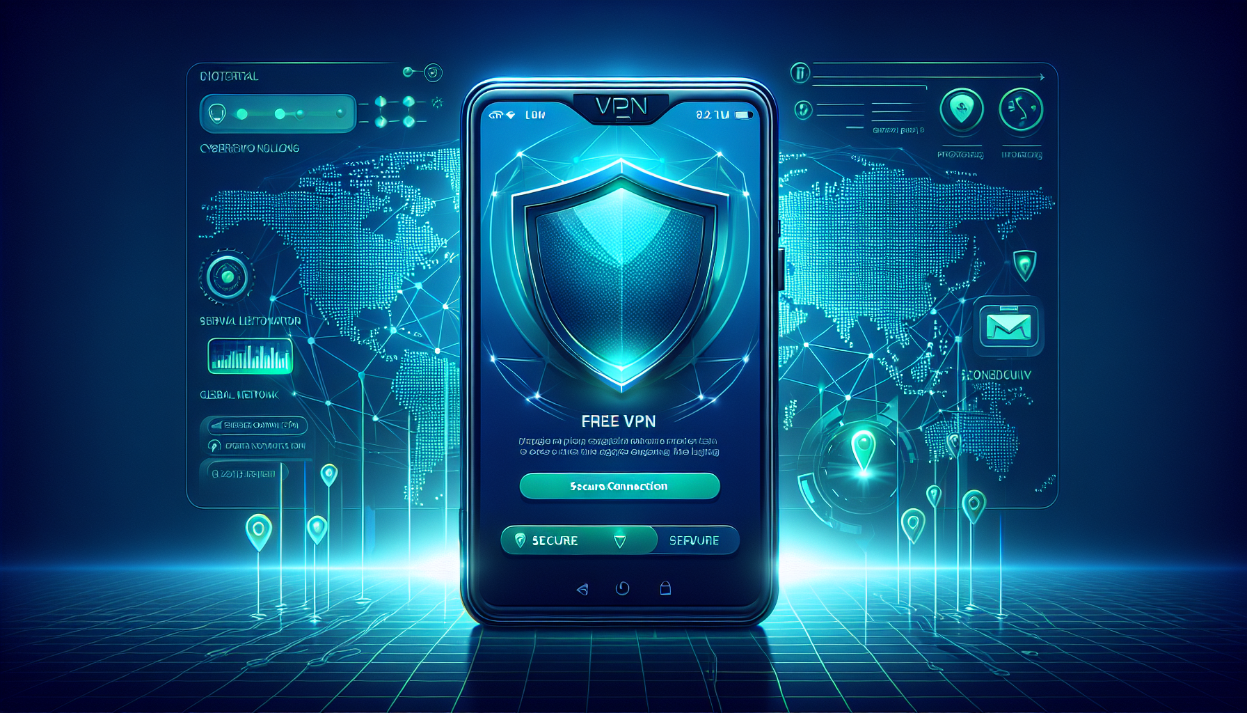 Android phone with Free VPN Grass shield icon and secure connection visualization - free VPN for Android
