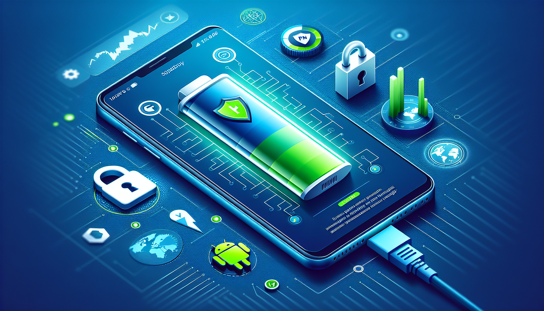 Android VPN battery life optimization with Free VPN Grass, showing shield icon and battery meter