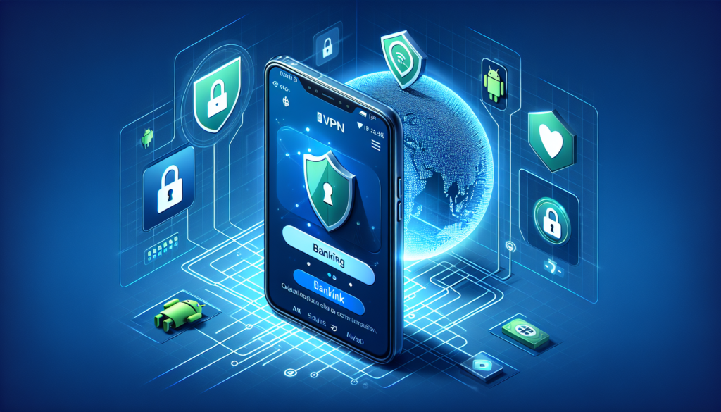 Android phone secured with VPN shield icon protecting financial apps on Android