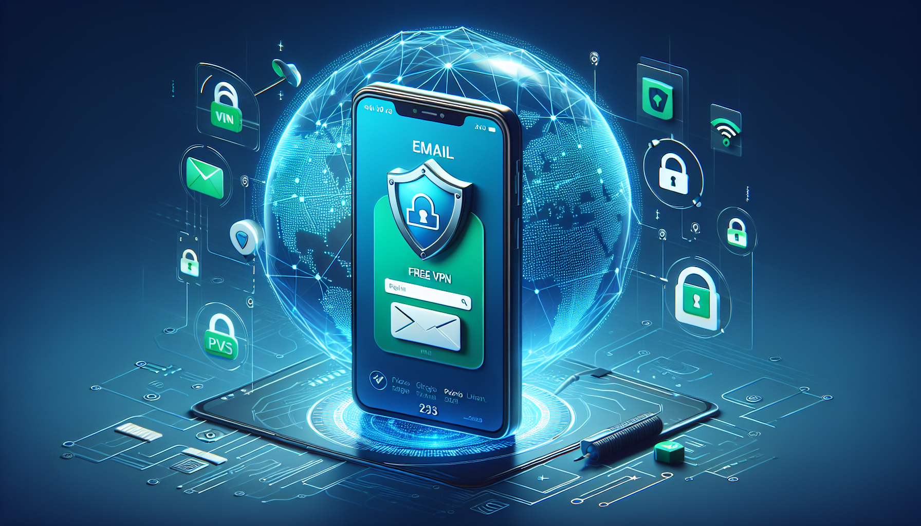 Android smartphone with email app and VPN shield indicating secure work email using Free VPN Grass