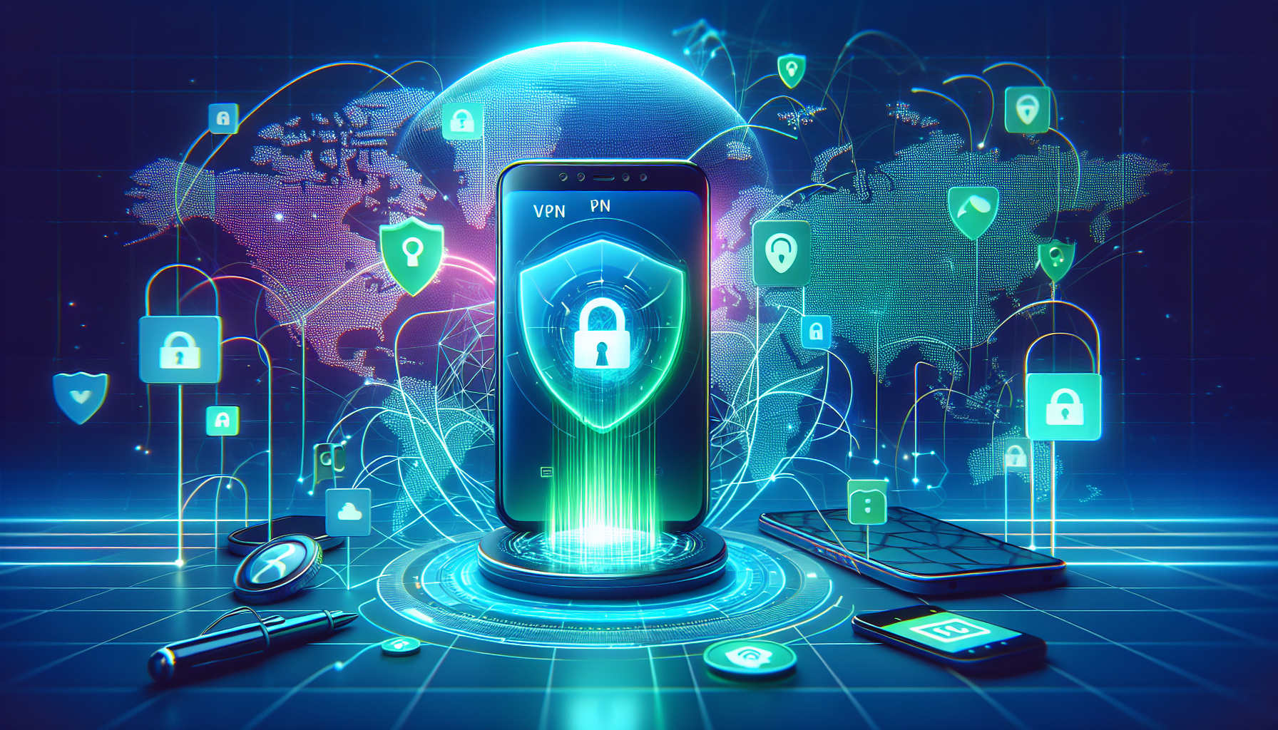 Android phone displaying Free VPN Grass connected, unlocking social media icons for access