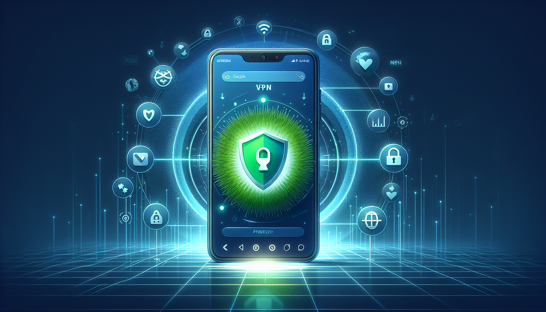 Android phone displaying Free VPN Grass shield icon indicating secure VPN connection