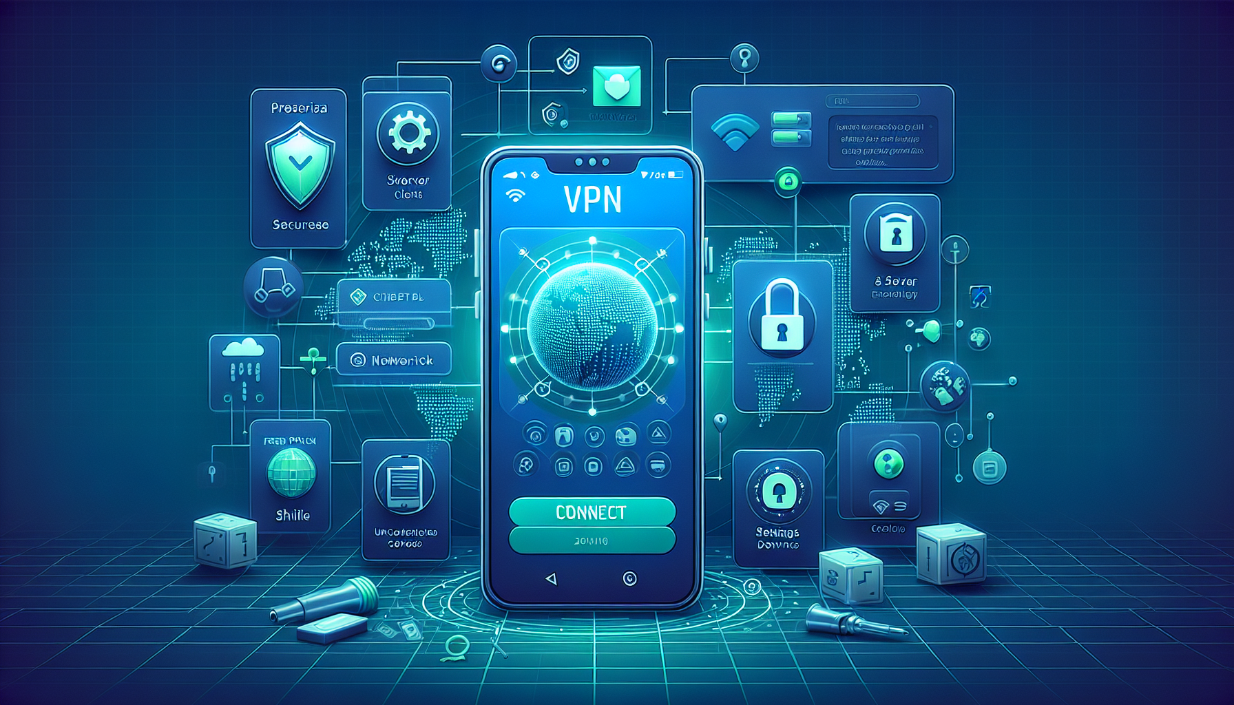 Android screen with Free VPN Grass interface showing Connect button and server list, illustrating Free VPN Grass Android setup